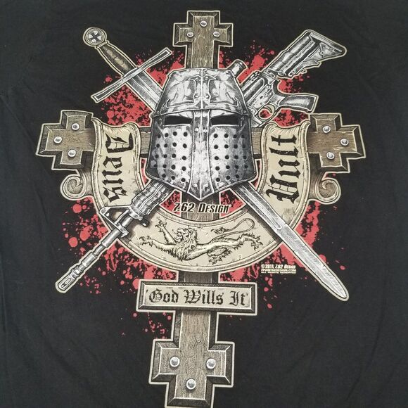 7.62 Design “Deus Vult” Black T-Shirt Medium Military Warrior Crusades Goth - Picture 3 of 7